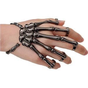 Dark Gunmetal Punk Skeleton Skull Design Hand Bracelet Ring